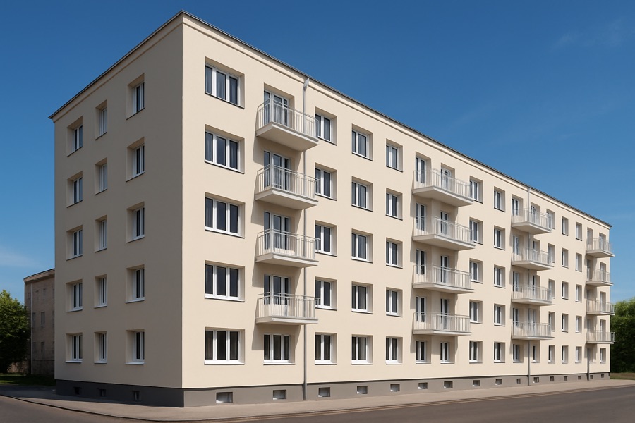 Budynek wielorodzinny w Stargardzie po termomodernizacji i tynku akrylowym