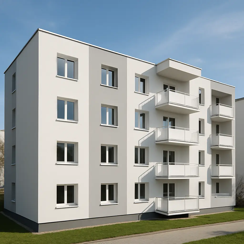 Blok mieszkalny po kompleksowej termomodernizacji elewacji